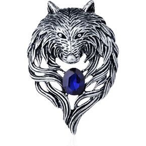 Vintage Wolf Head Lapel Brooch Pin Cool Punk Animal Wolf Crystal Collar Brooch Suit Pin Domineering Wolf Badge for Men Women Birthday Gift