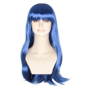 Miss U Hair Long Straight Purplish Blue Wig Women Cosplay Wig with Bangs for Adult
