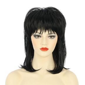 karlery Women Short Black Wave Mullet Wig Pixie Cut Wig 70s 80s Heavy Metal Rocker Costume Cosplay Wig