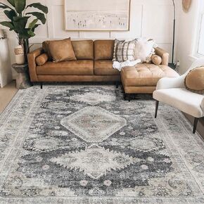 Boho Small Rug 2x3 Washable Area Rugs for Entryway Non Slip Aztec Terracotta Oriental Vintage Carpet Moroccan Rug for Bathroom Bedroom Bedside Indoor Floor Decor Flower (Peach/Orange)