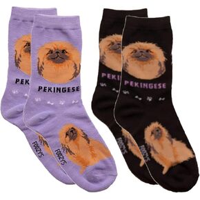 Foozys Unisex Crew Socks | Canine Small Dog Breed Novelty Socks (2 Pair) (Pekingese)