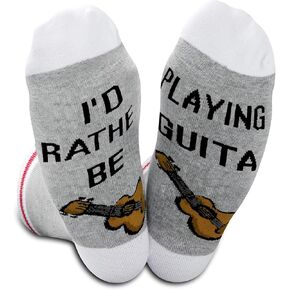 2PAIRS Novelty Guitar Gifts I'd Rather Be Playing Guitar Socks Great Funny Socks For Musician