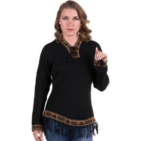 Gamboa - Hooded Alpaca Sweater - Stylish Alpaca Sweater for Women - Black White and Grey
