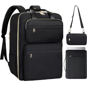 BERTASCHE Travel Backpack for Women, 35L Carry On Backpack Flight Approved with Shoe Pouch, Expandable Personal Item Travel Bag TSA 15.6'' Laptop Backpack for Work Trip Weekender Casual Daypack, Black