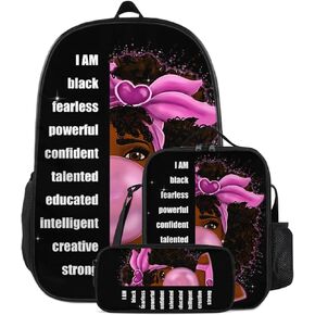 African Black Girl Backpack for School Bag Teen girls Bookbag Set Laptop Bag With Lunch Box and Pencil Case