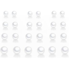 White Imitation Pearls Stud Earrings, Delicate 12 Pairs Pearls Earrings For Women, Classic Elegant Ball Stud Earrings For Ladies