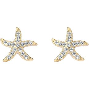 Starfish Stud Earrings for Women - CZ Paved Starfish Stud Earrings - Charm Starfish Earrings Plated in 14k Gold/White Gold