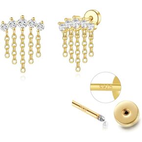 Dainty Flat Back Earrings, 14K Gold Cute Stud Cartilage Earrings with S925 Sterling Silver Post, Hypoallergenic Flatback Earrings for Women Helix Earrings Jewelry