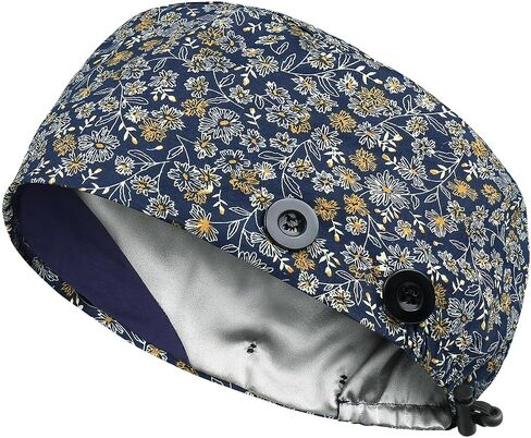 Adjustable Scrub Caps for Women Men - 4 Mask Attachment Buttons & Satin Lined Scrub Caps in Kuwait