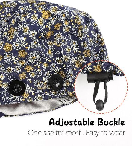 Adjustable Scrub Caps for Women Men - 4 Mask Attachment Buttons & Satin Lined Scrub Caps in Kuwait