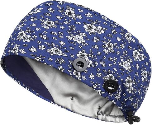Adjustable Scrub Caps for Women Men - 4 Mask Attachment Buttons & Satin Lined Scrub Caps in Kuwait