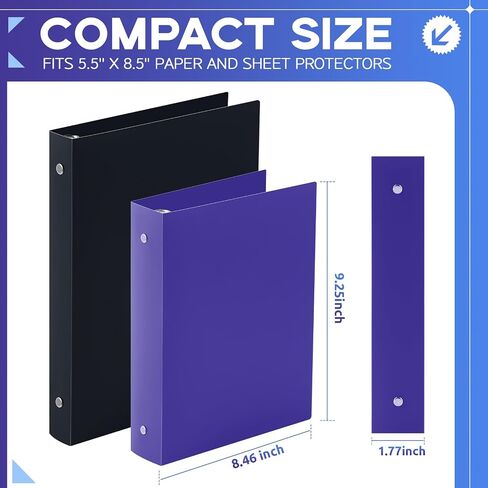 Henoyso 6 Pcs 2 Inch Mini 3 Ring Binder, Fits 5.5" x 8.5" Paper, Three Round Rings Plastic Mini Binders for School, Office Use, Recipe Binder, Photo Album Pages(Blue) in Saudi Arabia