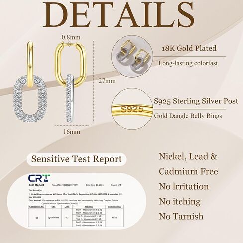 FIBO STEEL 18K Gold Plated Hoop Earrings for Women - 925 Sterling Silver Drop Dangle Paperclip Huggie Hoop Earrings - Hypoallergenic CZ Two Toned Convertible Chain Link Dangle Earrings Jewelry in Kuwait