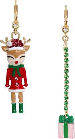 أقراط Betsey Johnson النسائية Jingle Bell Bling Christmas Reindeer وأقراط غير متطابقة in Saudi Arabia