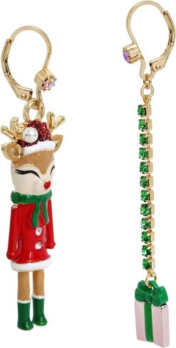 أقراط Betsey Johnson النسائية Jingle Bell Bling Christmas Reindeer وأقراط غير متطابقة in Saudi Arabia