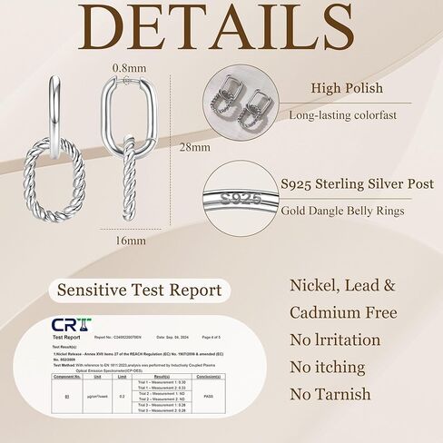 FIBO STEEL 18K Gold Plated Hoop Earrings for Women - 925 Sterling Silver Drop Dangle Paperclip Huggie Hoop Earrings - Hypoallergenic CZ Two Toned Convertible Chain Link Dangle Earrings Jewelry in Kuwait