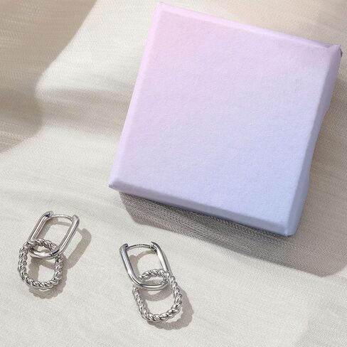 FIBO STEEL 18K Gold Plated Hoop Earrings for Women - 925 Sterling Silver Drop Dangle Paperclip Huggie Hoop Earrings - Hypoallergenic CZ Two Toned Convertible Chain Link Dangle Earrings Jewelry in Kuwait