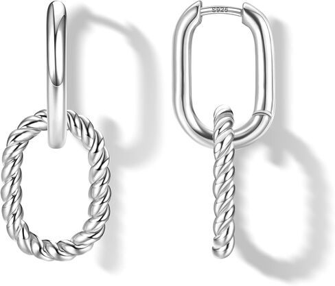 FIBO STEEL 18K Gold Plated Hoop Earrings for Women - 925 Sterling Silver Drop Dangle Paperclip Huggie Hoop Earrings - Hypoallergenic CZ Two Toned Convertible Chain Link Dangle Earrings Jewelry in Kuwait