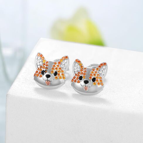 Corgi Earrings/Pomeranian Earrings/West Highland White Terrier Earrings/Yorkie Earrings/German Shepherd Earrings/Sheltie Earrings 925 Sterling Silver Dog Earrings Puppy Earring Animal Stud Earrings Jewelry Gift for Women Girl in Saudi Arabia