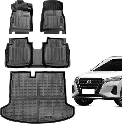 Floor Mats 2 Row and Trunk Cargo Liner Set Black Compatible for 2018-2024 2025 Nissan Kicks All Weather Rubber Protection Mat in Kuwait