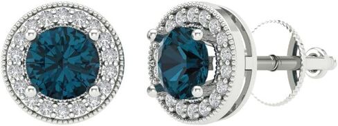 1.18Ct Round Cut Halo Studs - Natural London Blue Topaz - 14k Rose Gold - Desginer Affordable Earrings Screw back in Saudi Arabia