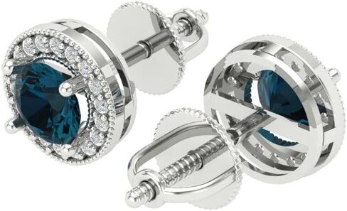 1.18Ct Round Cut Halo Studs - Natural London Blue Topaz - 14k Rose Gold - Desginer Affordable Earrings Screw back in Saudi Arabia
