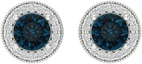 1.18Ct Round Cut Halo Studs - Natural London Blue Topaz - 14k Rose Gold - Desginer Affordable Earrings Screw back in Saudi Arabia