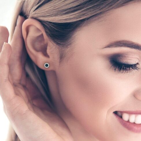 1.18Ct Round Cut Halo Studs - Natural London Blue Topaz - 14k Rose Gold - Desginer Affordable Earrings Screw back in Saudi Arabia
