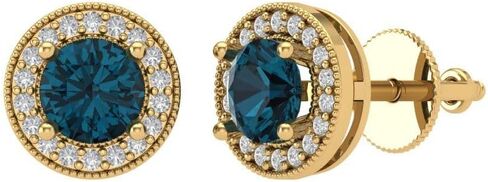 1.18Ct Round Cut Halo Studs - Natural London Blue Topaz - 14k Rose Gold - Desginer Affordable Earrings Screw back in Saudi Arabia