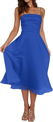 PRETTYGARDEN Womens Summer Dresses 2025 Spaghetti Strap Sleeveless Smocked Flowy Midi Wedding Guest Dress with Pockets in Kuwait