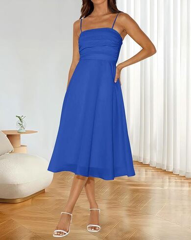 PRETTYGARDEN Womens Summer Dresses 2025 Spaghetti Strap Sleeveless Smocked Flowy Midi Wedding Guest Dress with Pockets in Kuwait