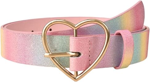 Girls Glitter Rainbow Belt PU Leather Waist Belt Adjustable Casual Jeans Belt with Metal Buckle for Women in Saudi Arabia