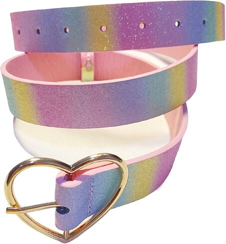 Girls Glitter Rainbow Belt PU Leather Waist Belt Adjustable Casual Jeans Belt with Metal Buckle for Women in Saudi Arabia