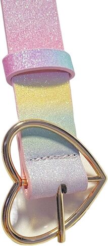 Girls Glitter Rainbow Belt PU Leather Waist Belt Adjustable Casual Jeans Belt with Metal Buckle for Women in Saudi Arabia