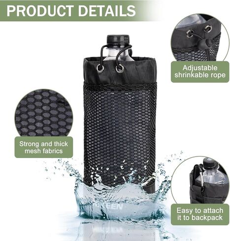 حامل زجاجة مياه على الظهر من Hikeen X-PAC، جراب زجاجة مياه قابل للطي مع رباط مفتوح، حامل زجاجة مياه شبكي خفيف الوزن مقاوم للاهتراء مع حلقة تسلق للسفر والمشي لمسافات طويلة والأنشطة الخارجية in Kuwait