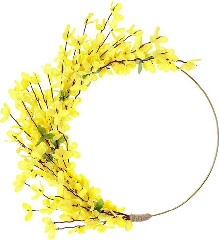 Yellow Forsythia Wreath for Front Door - 12 Inch Door Wreath for Spring Home Decor Porch, Wreaths for Farmhouse Wall Windows Floral Decorations Indoor Outdoor in Saudi Arabia