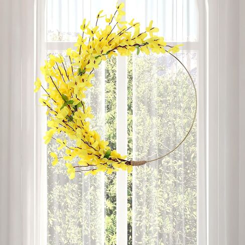 Yellow Forsythia Wreath for Front Door - 12 Inch Door Wreath for Spring Home Decor Porch, Wreaths for Farmhouse Wall Windows Floral Decorations Indoor Outdoor in Saudi Arabia