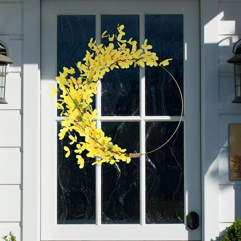 Yellow Forsythia Wreath for Front Door - 12 Inch Door Wreath for Spring Home Decor Porch, Wreaths for Farmhouse Wall Windows Floral Decorations Indoor Outdoor in Saudi Arabia