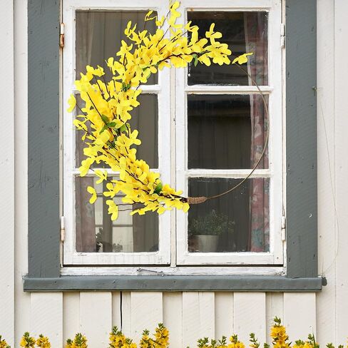 Yellow Forsythia Wreath for Front Door - 12 Inch Door Wreath for Spring Home Decor Porch, Wreaths for Farmhouse Wall Windows Floral Decorations Indoor Outdoor in Saudi Arabia