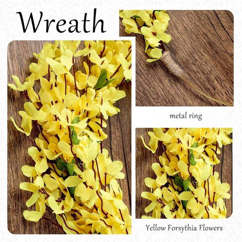 Yellow Forsythia Wreath for Front Door - 12 Inch Door Wreath for Spring Home Decor Porch, Wreaths for Farmhouse Wall Windows Floral Decorations Indoor Outdoor in Saudi Arabia