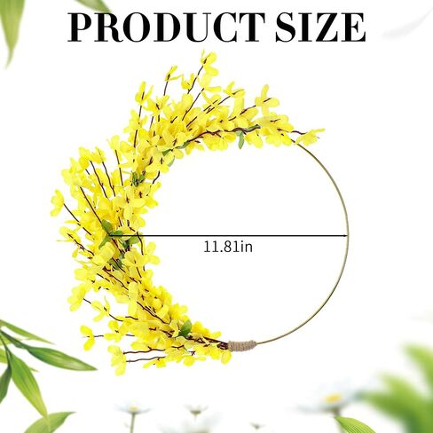 Yellow Forsythia Wreath for Front Door - 12 Inch Door Wreath for Spring Home Decor Porch, Wreaths for Farmhouse Wall Windows Floral Decorations Indoor Outdoor in Saudi Arabia