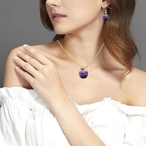 Uloveido Cute Apple-Shaped Necklace Semi Precious Stone Fruit Apple Pendant Necklace for Her in Kuwait
