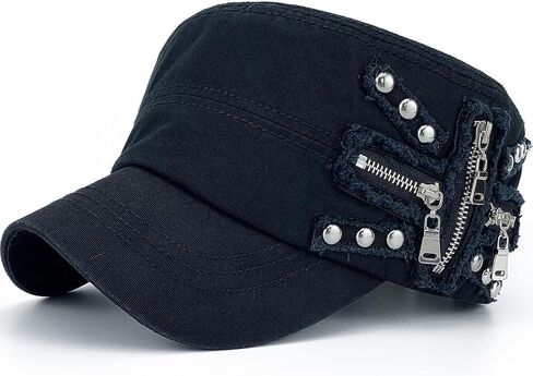 Women Soft Washed Cotton Zip Cadet Army Cap Adjustable Military Hat Flat Top Baseball Sun Cap Zipper Stud in Kuwait