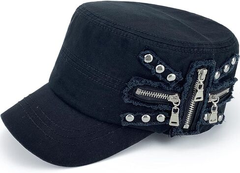 Women Soft Washed Cotton Zip Cadet Army Cap Adjustable Military Hat Flat Top Baseball Sun Cap Zipper Stud in Kuwait
