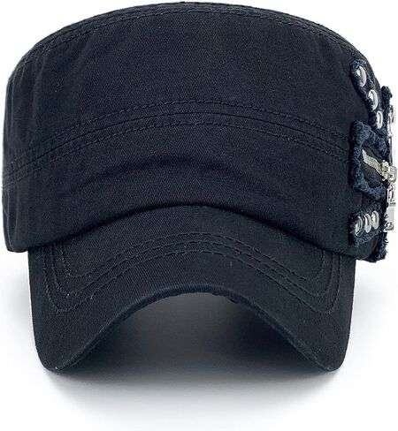 Women Soft Washed Cotton Zip Cadet Army Cap Adjustable Military Hat Flat Top Baseball Sun Cap Zipper Stud in Kuwait