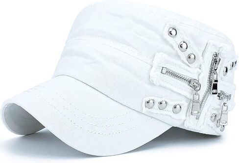 Women Soft Washed Cotton Zip Cadet Army Cap Adjustable Military Hat Flat Top Baseball Sun Cap Zipper Stud in Kuwait