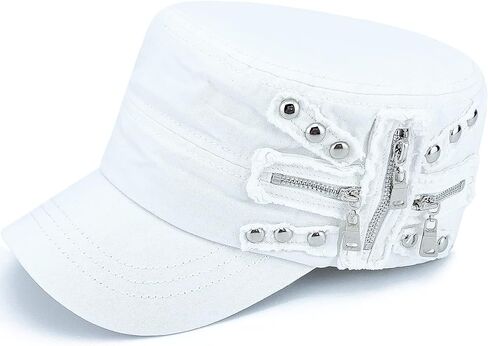 Women Soft Washed Cotton Zip Cadet Army Cap Adjustable Military Hat Flat Top Baseball Sun Cap Zipper Stud in Kuwait