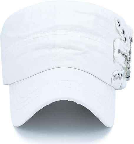 Women Soft Washed Cotton Zip Cadet Army Cap Adjustable Military Hat Flat Top Baseball Sun Cap Zipper Stud in Kuwait