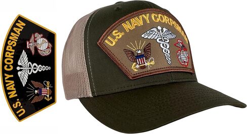 HAWKINS MILITARY MERCHANTS Navy Corpsman Hat Mesh Back OD/Tan + Free Sticker in Kuwait