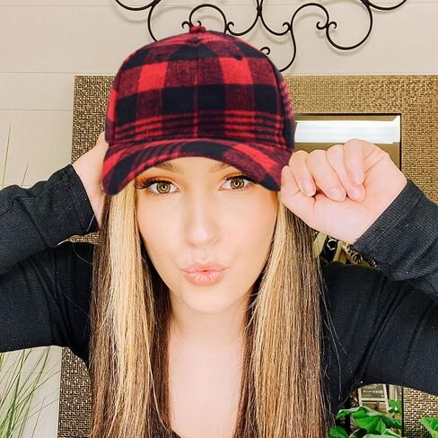 Womens Buffalo-Check Ball-Cap Red-Black-Plaid Baseball-Hat in Saudi Arabia